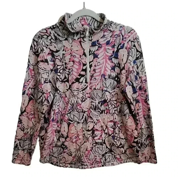 T by talbots Multicolor Floral Print Quarter Zip Sweatshirt Sz L Petite - Picture 1 of 5